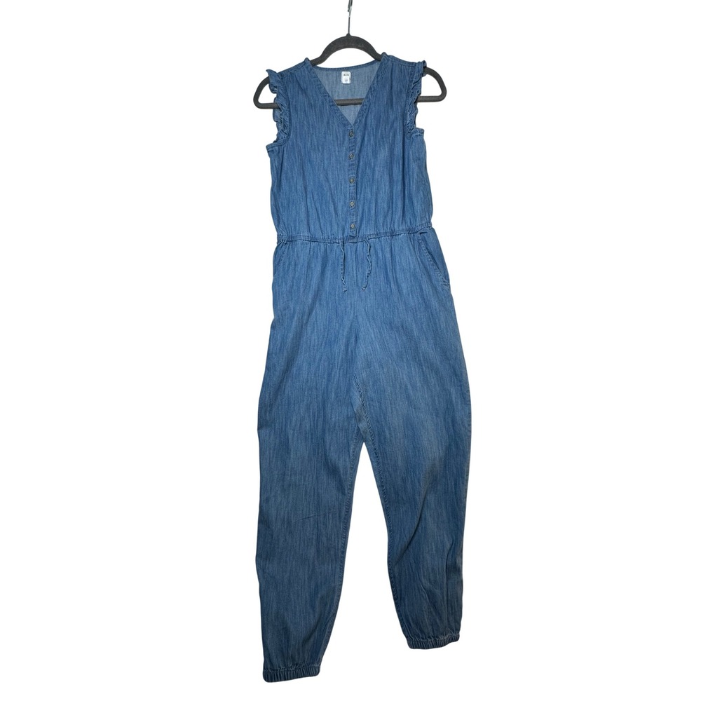 GAP Kids XXL Chambray Denim Jumpsuit Blue Ruffle Sleeve Jogger
